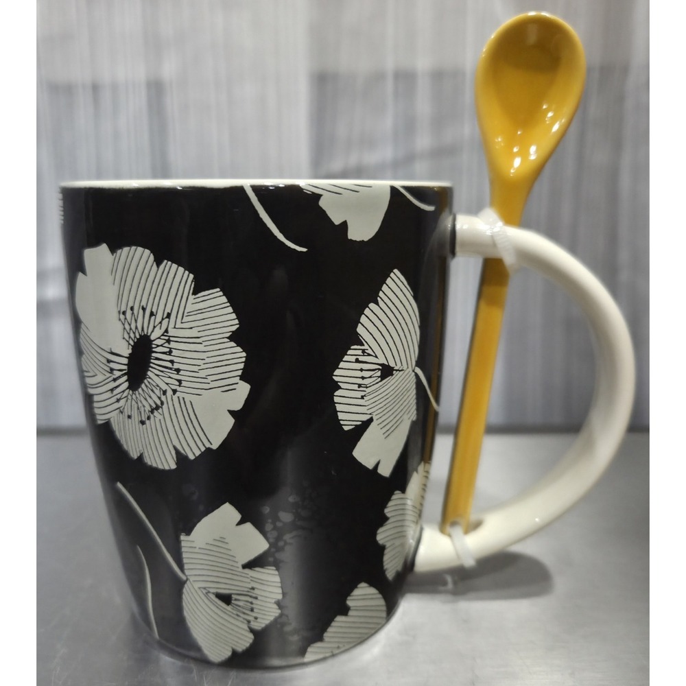 Tabitha Brown Floral Coffee/Tea Mug With Spoon 16 oz‎ New